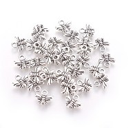 Tibetan Style Alloy Charms, Cadmium Free & Nickel Free & Lead Free, Bee, Antique Silver, 10x11x2mm, Hole: 2mm(TIBEP-A123292-AS-FF)