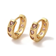 Rack Plating Brass Micro Pave Cubic Zirconia Hoop Earrings, Lead Free & Cadmium Free, Long-Lasting Plated, Real 18K Gold Plated, Pink, 15x4mm(EJEW-L224-57G-06)