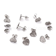 304 Stainless Steel Stud Earring Findings, with Ear Nuts, Textured Heart, Stainless Steel Color, 12x9mm, Hole: 1.4mm, Pin: 0.7mm(STAS-I183-05A-P)