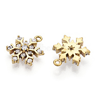 Brass Micro Pave Cubic Zirconia Charms, Christmas Snowflake, Nickel Free, Clear, Unplated, 14x11x3mm, Hole: 1mm(ZIRC-Q014-001C-NF)