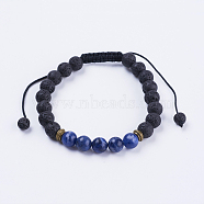 Adjustable Nylon Cord Braided Bead Bracelets, with Lava Rock, Sodalite Beads & Alloy Findings, 2-1/8 inch(54mm)(BJEW-F308-57C)