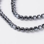 Non-Magnetic Synthetic Hematite Beads Strands, Hematite Plated, 4x4mm, Hole: 0.8mm, about 100pcs/strand, 15.7 inch(G-D800-12A)