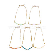 Adjustable Glass Beaded & Brass Chains Link Bracelet for Women, Mixed Color, Inner Diameter: 1-3/4~3 inch(4.5~7.6cm)(BJEW-O187-12)