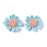Opaque Resin Cabochons, Flower, Cyan, 30.5x32x7.5~8.5mm(CRES-T022-15A)
