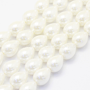 Shell Pearl Beads Strands, teardrop, Creamy White, 18x13mm, Hole: 1mm, about 23pcs/strand, 15.7 inch(40cm)(BSHE-P024-10)