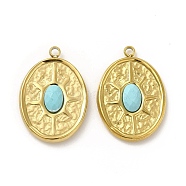 Natural Turquoise Pendants, Faceted Oval Charms, with Vacuum Plating Real 18K Gold Plated 201 Stainless Steel Findings, 20.5x14x3mm, Hole: 1.5mm(STAS-J401-VC675)