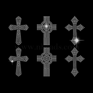 Glass Hotfix Rhinestone, Iron on Appliques, Costume Accessories, for Clothes, Bags, Pants, Cross, 297x210mm(DIY-WH0303-231)