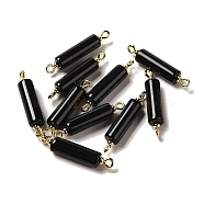 Natural Black Onyx(Dyed & Heated) Connector Charms, Column Links with Real 18K Gold Plated Brass Double Loops, 31x6mm, Hole: 1.5mm(FIND-C046-17B-01G)