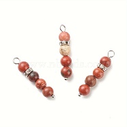 10Pcs Natural Red Jasper Pendants, Round Beaded Links with 304 Stainless Steel Rhinestone Findings, 30x6.5mm, Hole: 3.3mm(PALLOY-JF01425-04S)