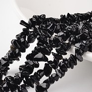 Nuggets Black Glass Bead Strands, Black, 4~6x8~12x2~4mm, Hole: 1mm, about 34.6 inch(G-M344-14)