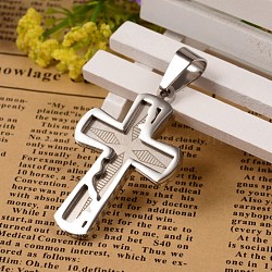 Tarnish Resistant 304 Stainless Steel Latin Cross Big Pendants, Stainless Steel Color, 46.5x30x3.5mm, Hole: 7x11mm(STAS-I035-01)