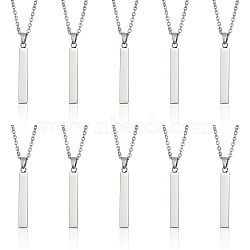 10Pcs 201 Stainless Steel Rectangle Pendant Necklace, Stainless Steel Color, 20.08 inch(51cm)(NJEW-CA0001-16)