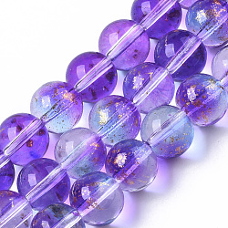 Transparent Spray Painted Glass Bead Strands, with Golden Foil, Round, Blue Violet, 10~11mm, Hole: 1.4~1.6mm, about 39~42pcs/Strand, 14.84 inch~15.27 inch(37.7~38.8cm)(X-GLAA-N035-03D-B03)