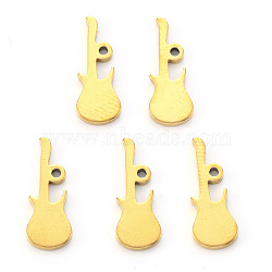 Vacuum Plating 304 Stainless Steel Charms, Laser Cut, Guitar, Golden, 15x6x1mm, Hole: 0.8~1.2mm(STAS-N092-45G)