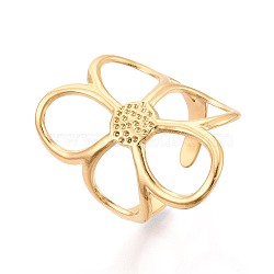 Adjustable Ion Plating(IP) 304 Stainless Steel Cuff Rings for Women, Flower, Real 18K Gold Plated, 30mm, Inner Diameter: 18mm(RJEW-N052-22G)