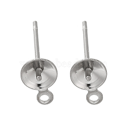 Anti-Tarnish 304 Stainless Steel Stud Earring Findings, for Half Drilled Beads, Stainless Steel Color, 7.5x5mm, Hole: 1mm, Pin: 12x0.8mm(STAS-P370-02C-P)