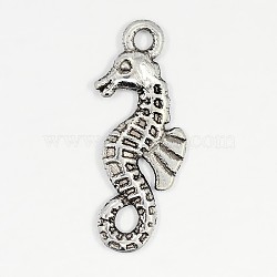 Tibetan Style Alloy Pendants, Cadmium Free & Lead Free, Sea Horse, Antique Silver, 26x10x2.5mm, Hole: 2mm(LF10494Y)