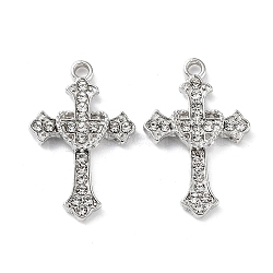 Alloy with Rhinestone Pendants, Cadmium Free & Lead Free, Cross Charms, Platinum, 27x17x3mm, Hole: 2mm(FIND-B028-08P)