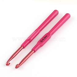 Aluminum Crochet Hooks with Plastic Handle Covered, Deep Pink, Pin: 5.0mm, 140x9x7.5mm(TOOL-R052-06)