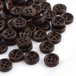 4-Hole Dyed Wood Buttons, Flat Round, Coconut Brown, 11.5x3.5mm, Hole: 2mm(X-WOOD-S663-09)