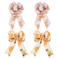 CHGCRAFT 4Pcs 2 Style Pumpkin Pattern Polyester Bowknot Display Decoration, with Twist Tie, Thanksgiving Day Theme, Mixed Color, 310x230x18.5mm and 345x210x24mm, 2pcs/style(DIY-CA0004-31)
