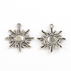 Tibetan Style Alloy Sun Pendants, Solar Eclipse Pendants, Lead Free & Cadmium Free, Antique Silver, 28.5x23x2mm, Hole: 2mm, about 320pcs/500g(TIBEP-S291-12-RS)