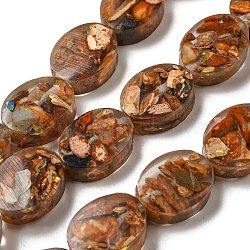 Dyed Natural Imperial Jasper with Resin Beads Strands, Oval, Chocolate, 16x12x6mm, Hole: 1.2mm, about 11pcs/strand, 6.89 inch(17.5cm)(G-G083-A04-01)