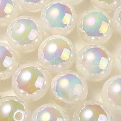 UV Plating Rainbow Iridescent Acrylic Beads, Round, Snow, 15.5x15mm, Hole: 2.7mm(PACR-E001-03J)
