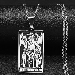 304 Stainless Steel Enamel Pendant Necklace, The Devil Tarot, Stainless Steel Color, 19.33 inch(49.1cm)(NJEW-K253-14P)