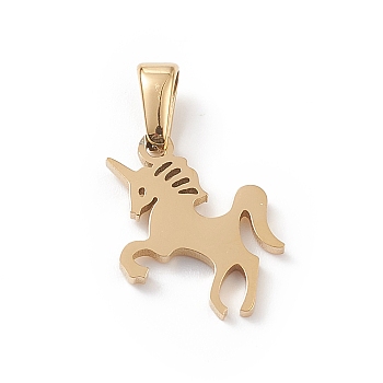 Vacuum Plating 304 Stainless Steel Charms, Laser Cut, Unicorn Charms, Golden, 14.5x14x1mm, Hole: 2.5x5mm