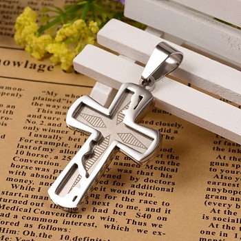 304 Stainless Steel Latin Cross Big Pendants, Stainless Steel Color, 46.5x30x3.5mm, Hole: 7x11mm