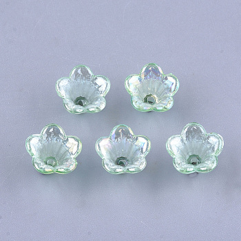 Transparent Acrylic Bead Caps, Trumpet Flower Beads, AB Color, 5-Petal, Flower, Aquamarine, 10x14x13.5mm, Hole: 1.6mm, about 1370pcs/500g