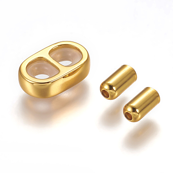 304 Stainless Steel Slider Stopper Beads and Cord End Caps, with Rubber Inside, Golden, 12x8x3mm, Rubber Hole: 3mm