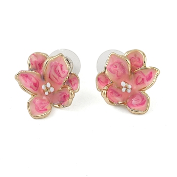 Flower Enamel Stud Earrings, Hot Pink, 20x18mm