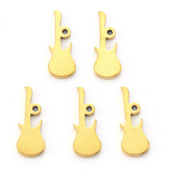 Vacuum Plating 304 Stainless Steel Charms, Laser Cut, Guitar, Golden, 15x6x1mm, Hole: 0.8~1.2mm