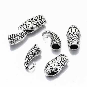 Tibetan Style Alloy Hook and Snake Head Clasps, Cadmium Free & Lead Free, Antique Silver, Clasps: 23x12x8.5mm, Hole: 8x3mm, S-Hook: 19x19x9mm, Hole: 7mm