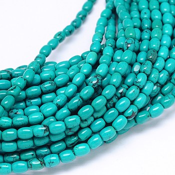 Natural Magnesite Oval Bead Strands, Dyed & Heated, Turquoise, 6x4mm, Hole: 1mm, about 69pcs/strand, 15.55 inch