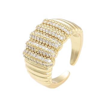 Rack Plating Brass Micro Pave Cubic Zirconia Wide Open Cuff Rings for Women, Cadmium Free & Lead Free, Long-Lasting Plated, Real 18K Gold Plated, 12.5mm, Adjustable