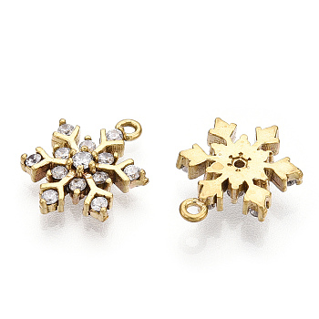Brass Micro Pave Cubic Zirconia Charms, Christmas Snowflake, Nickel Free, Clear, Unplated, 14x11x3mm, Hole: 1mm
