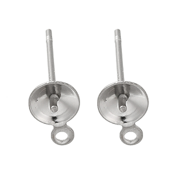 Anti-Tarnish 304 Stainless Steel Stud Earring Findings, for Half Drilled Beads, Stainless Steel Color, 7.5x5mm, Hole: 1mm, Pin: 12x0.8mm