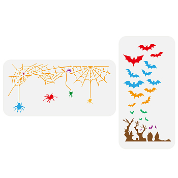 PET Hollow Out Drawing Painting Stencils, for DIY Scrapbook, Photo Album, Bat, 150x300mm, 2pcs/set