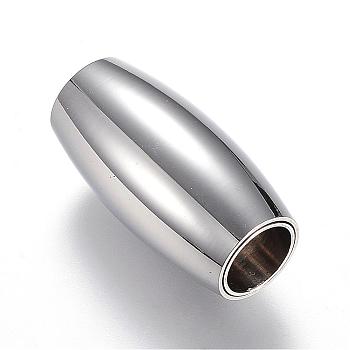 304 Stainless Steel Magnetic Clasps with Glue-in Ends, Barrel, Stainless Steel Color, 21x10.5mm, Hole: 6mm