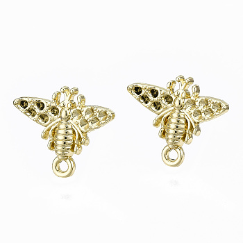 Alloy Stud Earring Findings, with Loop and Steel Pin, Hornet with Plastic Protective Cover, Light Gold, 13x15.5mm, Hole: 1.2mm, Pin: 0.7mm