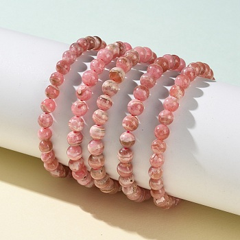 Natural Argentina Rhodochrosite Beaded Stretch Bracelets, Inner Diameter: 2 inch(5.1cm), Beads: 6~7mm