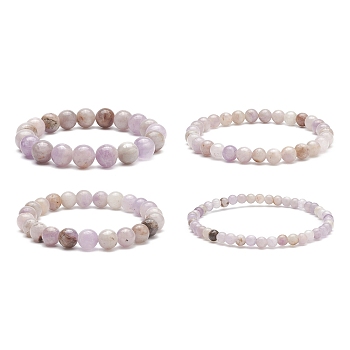 4Pcs 4 Size Natural Amethyst Round Beaded Stretch Bracelets Set, Gemstone Jewelry for Women, Inner Diameter: 2~2-1/8 inch(5.1~5.5cm), Beads: 4.5~10.5mm, 1Pc/size