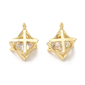 Brass with Glass Pendants, Long-Lasting Plated, Merkaba Star, Golden, 16x12x14mm, Hole: 1mm