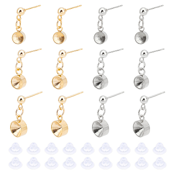 Unicraftale 24Pcs 3 Styles 304 Stainless Steel Stud Earring Settings, with 24Pcs Plastic Ear Nuts, Mixed Color, 17mm