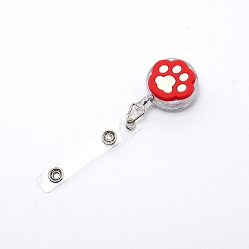 PVC Paw Badge Reel, Retractable Badge Holder, with Iron Alligator Clip, Lightweight & Easy Retracting, Crimson, 118mm