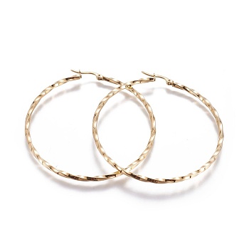 304 Stainless Steel Big Hoop Earrings, Hypoallergenic Earrings, Twisted Ring, Golden, 10 Gauge, 62x60x2.5mm, Pin: 0.8mm