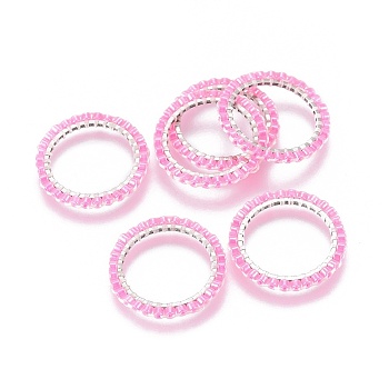 MIYUKI & TOHO Handmade Japanese Seed Beads, with Silver Plated 304 Stainless Steel Link Rings, Loom Pattern, Ring/Circle, Pearl Pink, 18~19x1.7mm, Inner Diameter: 14mm